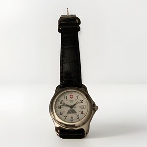 Swiss Army Women's Black Leather Strap Watch with Silver Case